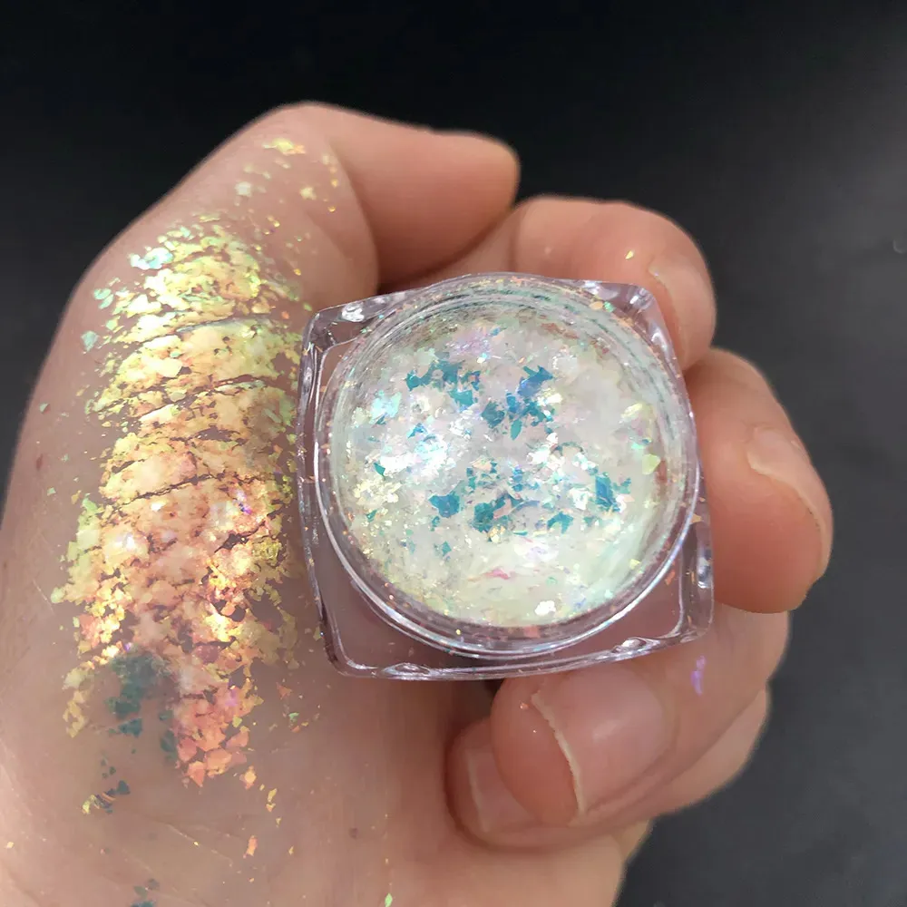 Acrylpulver Flüssigkeiten 1 Box Shiny Mermaid Opal Powder Nail Glitter Aurora Chameleon Yuki Rainbox Nail Pailletten Powder Unicorn Mirror Aurora Opal Powder 231024