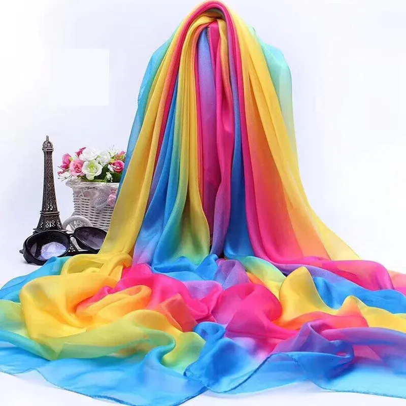 Sarongs Chiffon Regenboog Kleurrijke Sjaal Dames Arn Sjaal Dans Zijden Sjaal Oversized Strand Sjaal Vier SeasoYns 231023