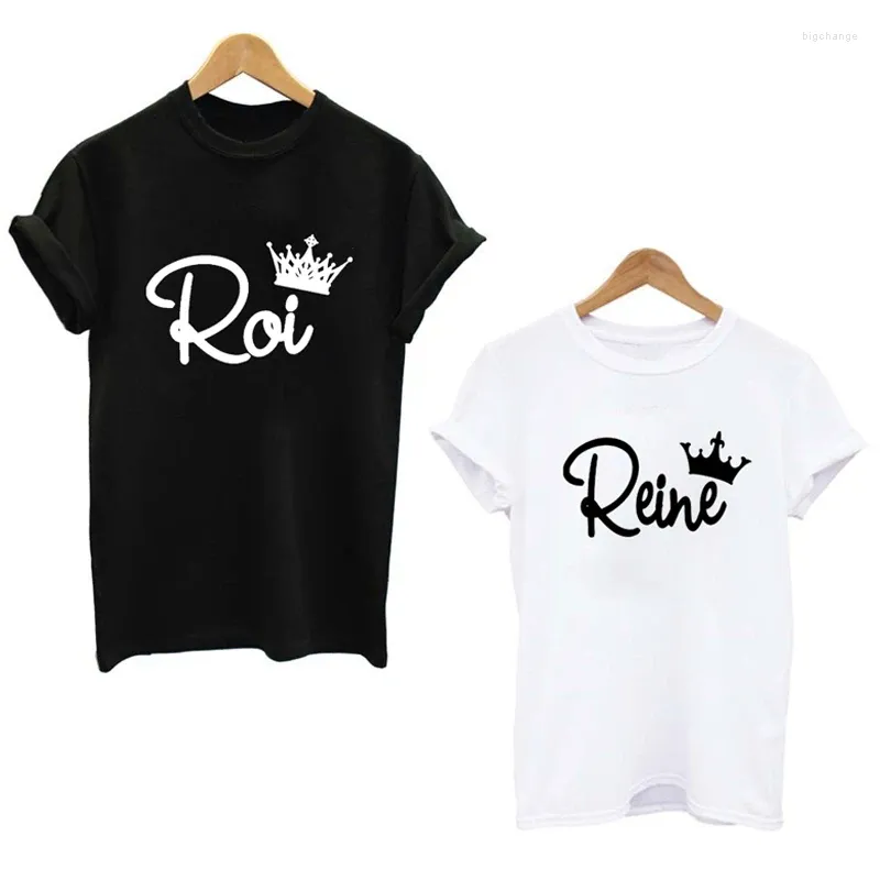 여자 T 셔츠 skuggnas roi et reine 크라운 커플 레터 티셔츠 발렌타인 여자 회색 재미있는 탑 티 셔츠 femme tumblr love