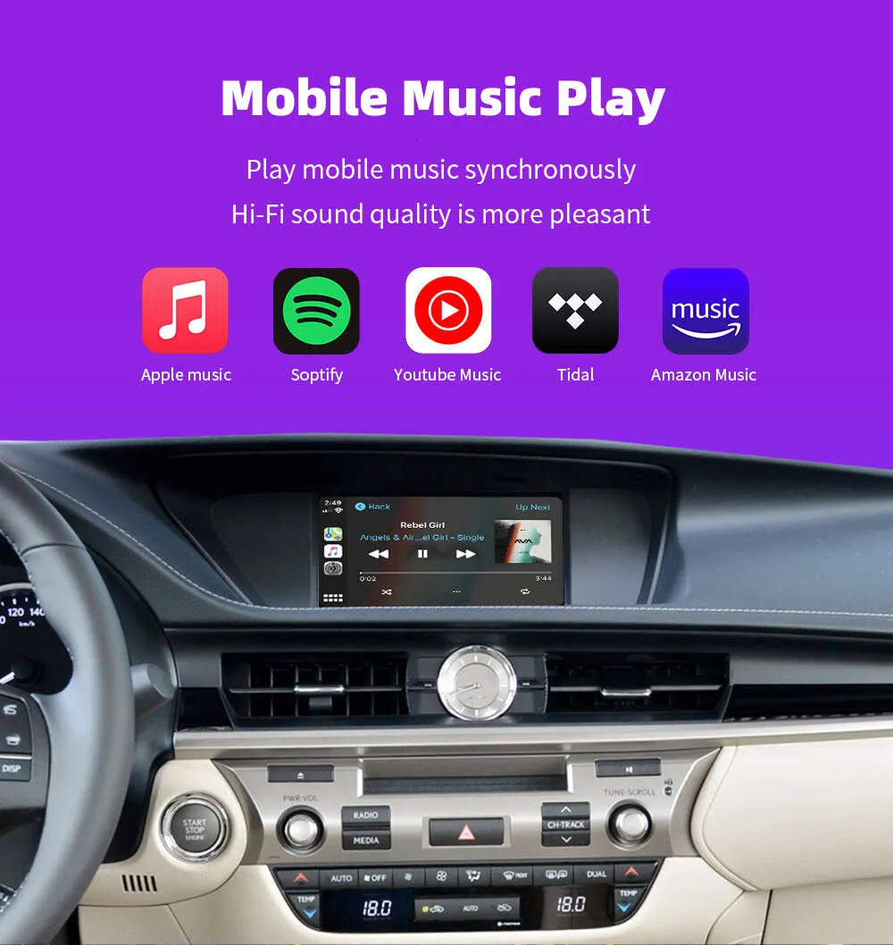 Wireless CarPlay Android Auto Module For Lexus ES 2013 2024: MirrorLink ...