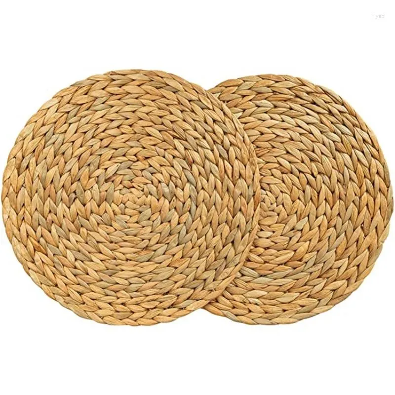 Tapis de table 1pc napperons tissés à la main en paille pour manger en osier rond naturel ferme lieu résistant à la chaleur