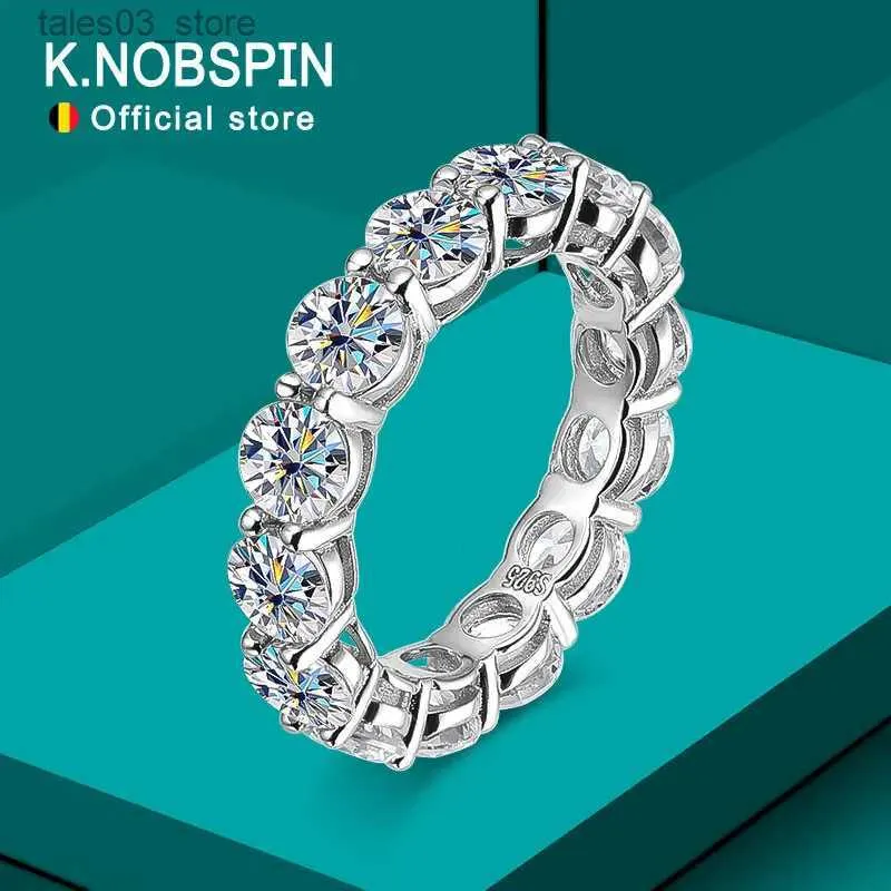 Anéis de casamento Knobspin 5mm 7ct D Cor Moissanite Anel 925 Sliver banhado com aliança de casamento de ouro branco Eternity Band Anéis de noivado para mulheres Q231024