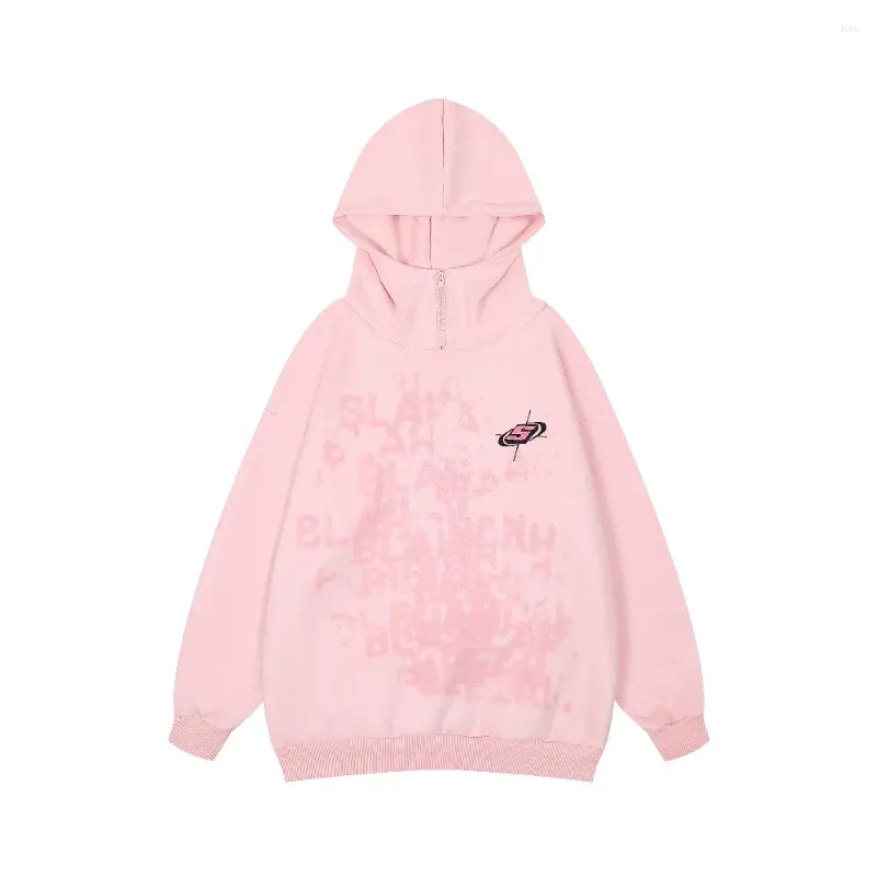 Women's Hoodies Zipper Hooded Cover-face Suede Fleece Oversized Pink Clothes Women Men Distressed Winter Aesthetic Clothing Streetwear