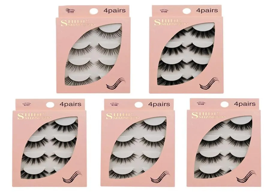 ePacket 4 Pairs Of New Product Handmade Mink False Eyelashes Natural Slender Long ThreeDimensional Multilayer Eyelashes2130238