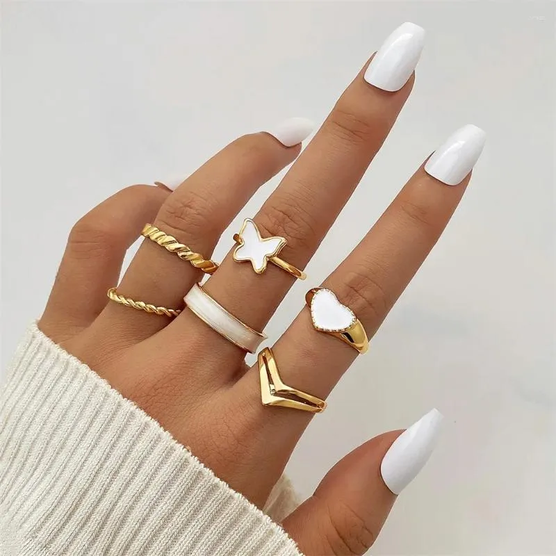 Wedding Rings Fashion 2023 Trend White Heart Love Set For Women Girls Korean Butterfly Gold Color Jewelry