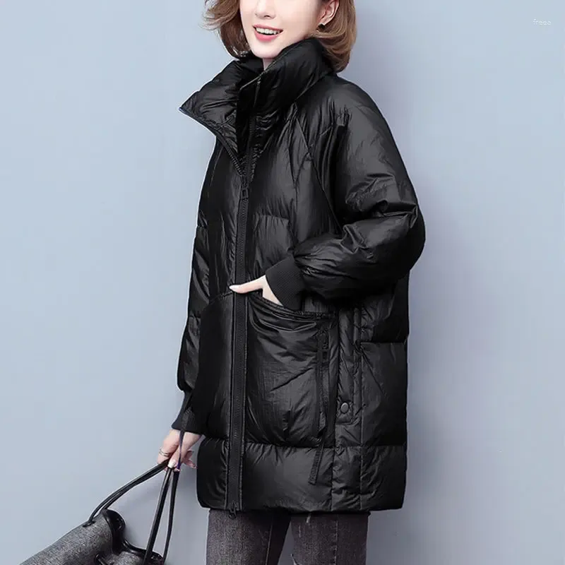 Trenchs pour femmes Manteaux d'hiver épais chaud en coton veste à glissière Parka poches Puffer col montant coréen vêtements d'extérieur hauts noir vert bleu