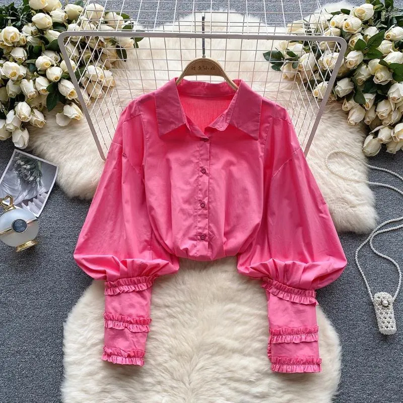 Women's Blouses Fashion Womens And Shirts Lapel Collar Office Elegant Shirt Long Sleeve Top Front Button Up Casual Loose