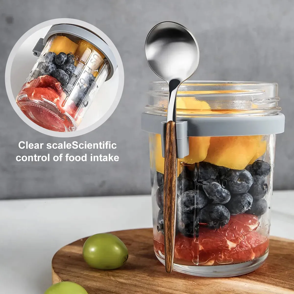 Voedselspaarders Opslagcontainers 300 ml Overnight Oats Potten Melk Fruitsalade Container Glas Ontbijtbeker Mason Kid Waterfles Keuken Artikel 231023