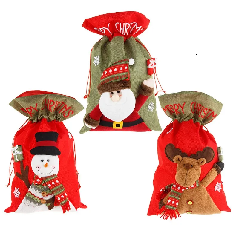 Cadeau Wrap 56x34cm Sac de cadeau de Noël Sac de rangement avec Père Noël Bonhomme de neige Renne Ornement Décoration de fête Joyeux Noël Boîte d'emballage 231023