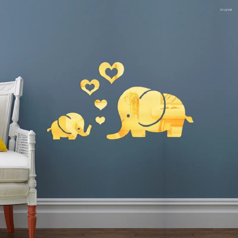 Наклейки на стену, акриловая зеркальная наклейка с изображением слона, 3D декор для спальни, гостиной, съемная наклейка «сделай сам», искусство для маленьких детей