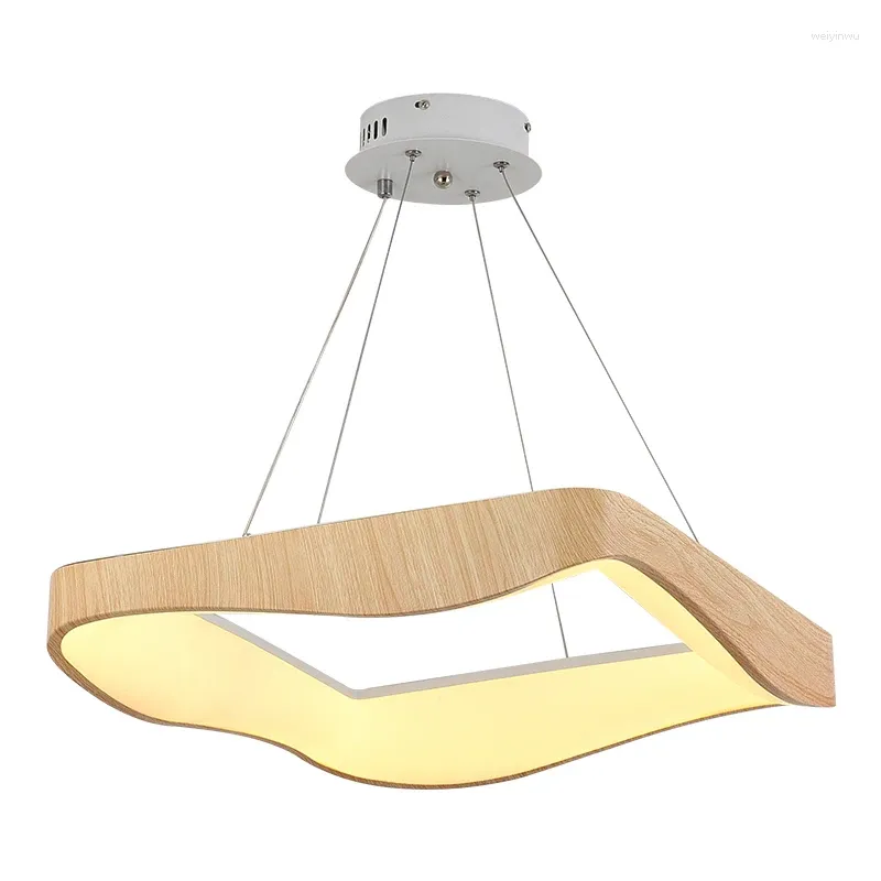 Pendant Lamps Modern Japanese Style Square Wooden Cord Light LED Acrylic Shade Droplights For Living Room Foyer Lustre Moderne Luxe