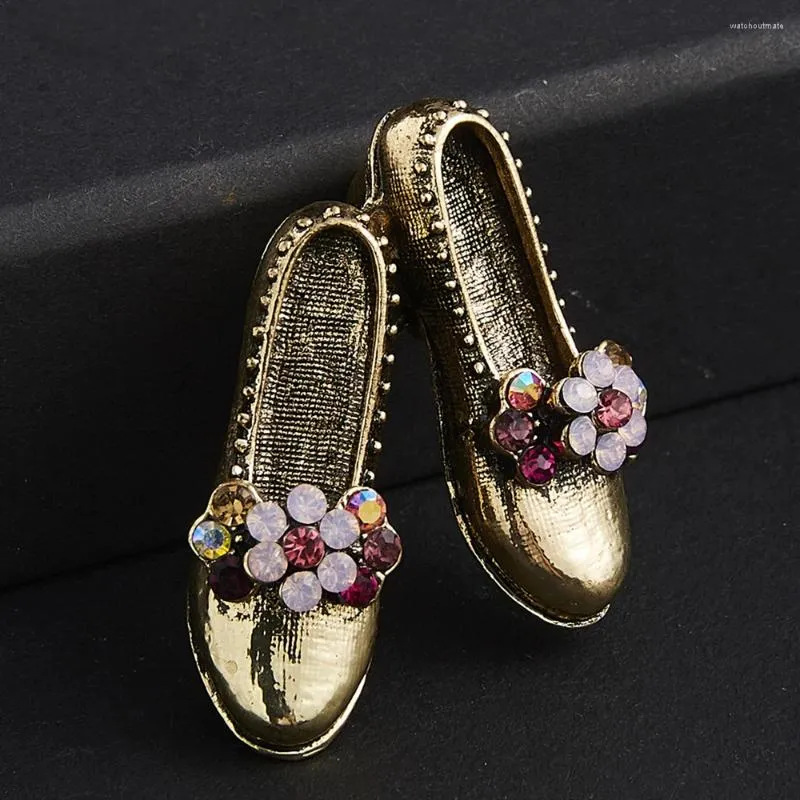 Broszki rinhoo vintage złote kolory wysokie obcasy buty nyszeknestonowe dla kobiet kwiat kryształowe piny broszka biżuterii dziewczęta
