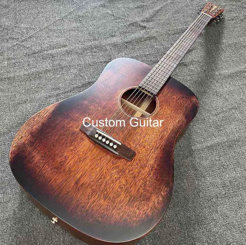 Custom 41 Inch D45M Dreadnought All Mahogany Wood Acoustic Guitar in Vintage Color