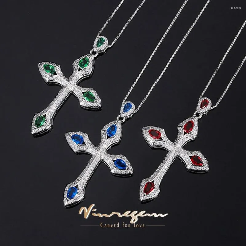 Pendants Vinregem Vintage Pear Lab Created Sapphire Emerald Ruby Gemstone Cross Pendant Necklace Gifts Anniversary Fine Jewelry Wholesale