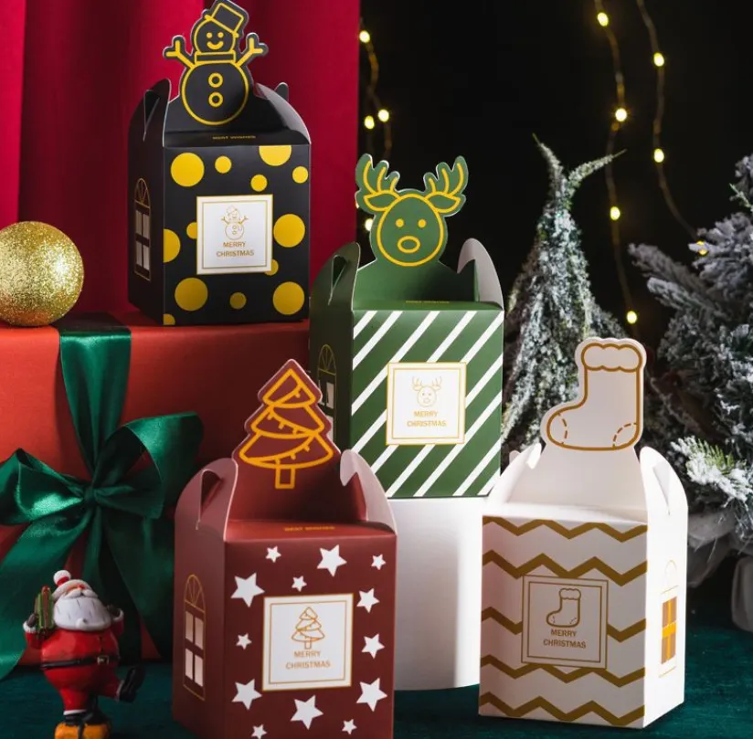 クリスマスの装飾扱い箱サンタエルフ雪だるまエルククリスマス段ボールプレゼントキャンディークッキーアップルボックスハンドルホリデーパーティーのおかげで