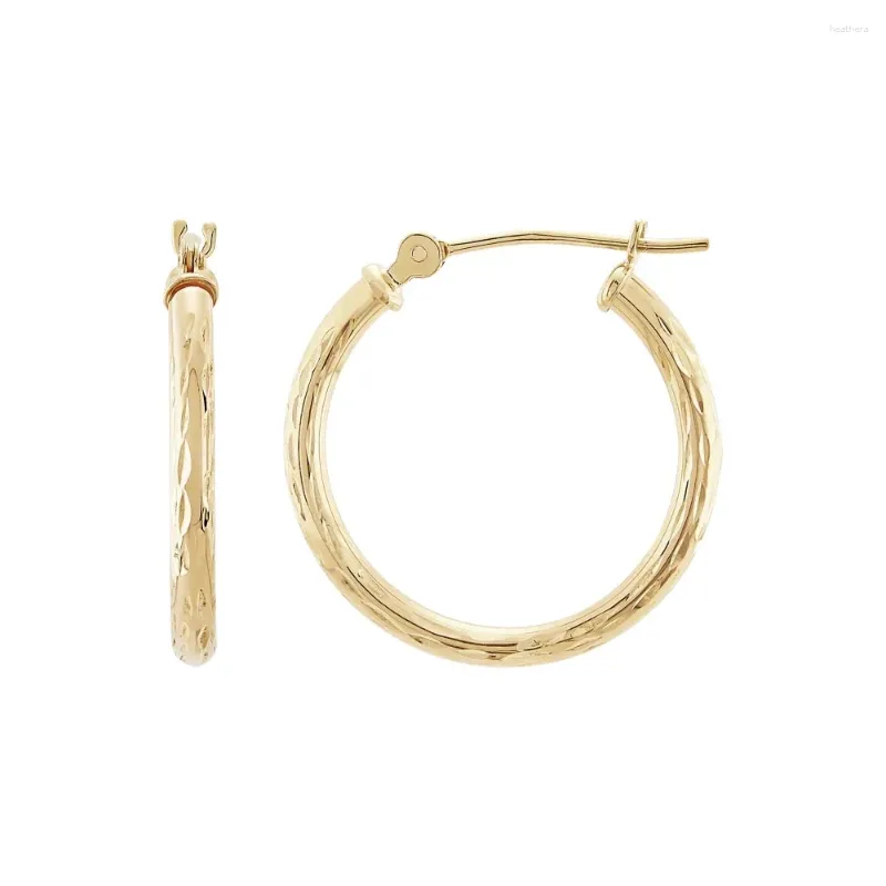 Hoop Earrings 10K Yellow Gold Polished And Diamond-Cut Round Tube