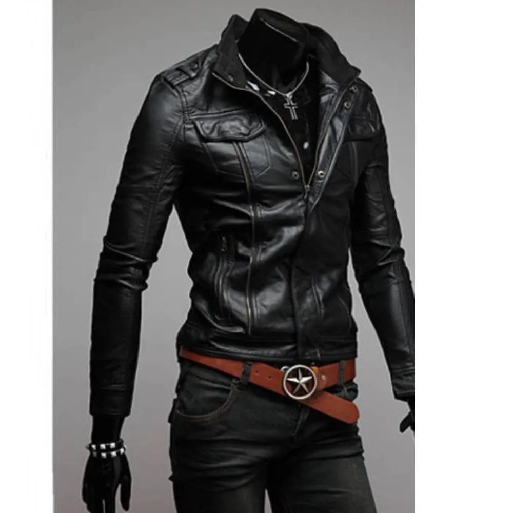 Jaqueta de couro de inverno masculina moda motocicleta jaqueta de couro do plutônio legal bolsos com zíper casacos de couro roupas