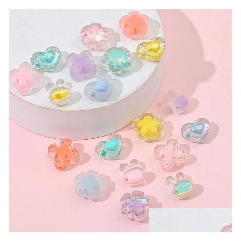 Acrylic Plastic Lucite Acrylic Mixed Color Petal Love Rabbit Beaded Diy Bracelet Necklace Cute Beads 10Pcs/Lot Drop Delivery Jewelr Dheng