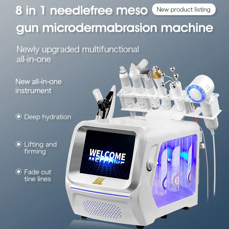 Mesogun Microdermabrasion RF haut de gamme, revitalisant pour la peau, rides, acné, réduction du marteau à glace, apaisement de la peau par microcourant, vieillissement de la peau, suppression du centre de soins de la peau 8 en 1