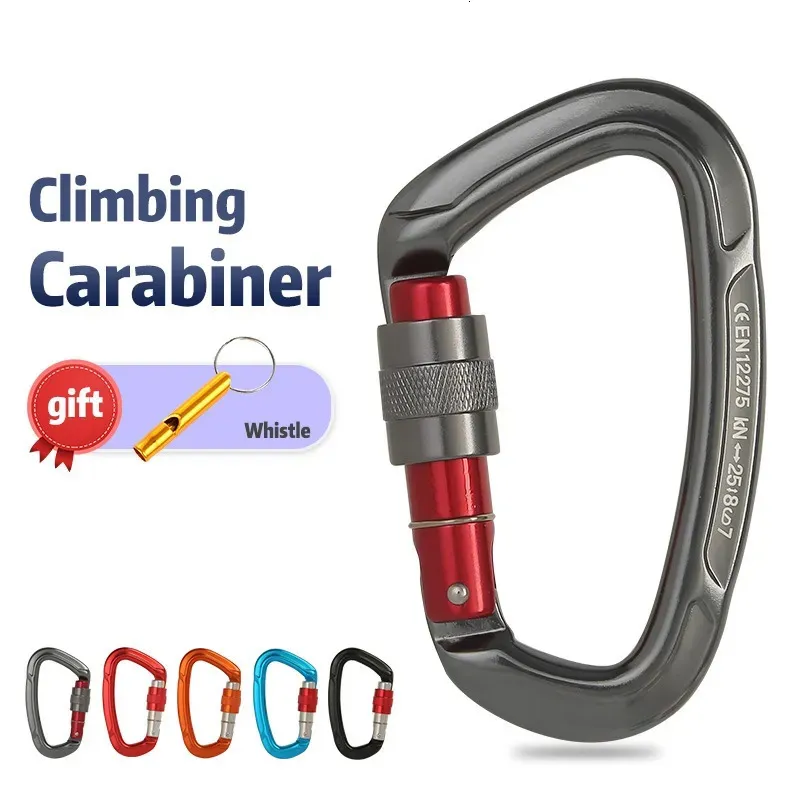 Carabiners utomhus professionell bergsklättring carabiner 25kn lås d-form säkerhet spänne för nycklar verktygsutrustning 231024