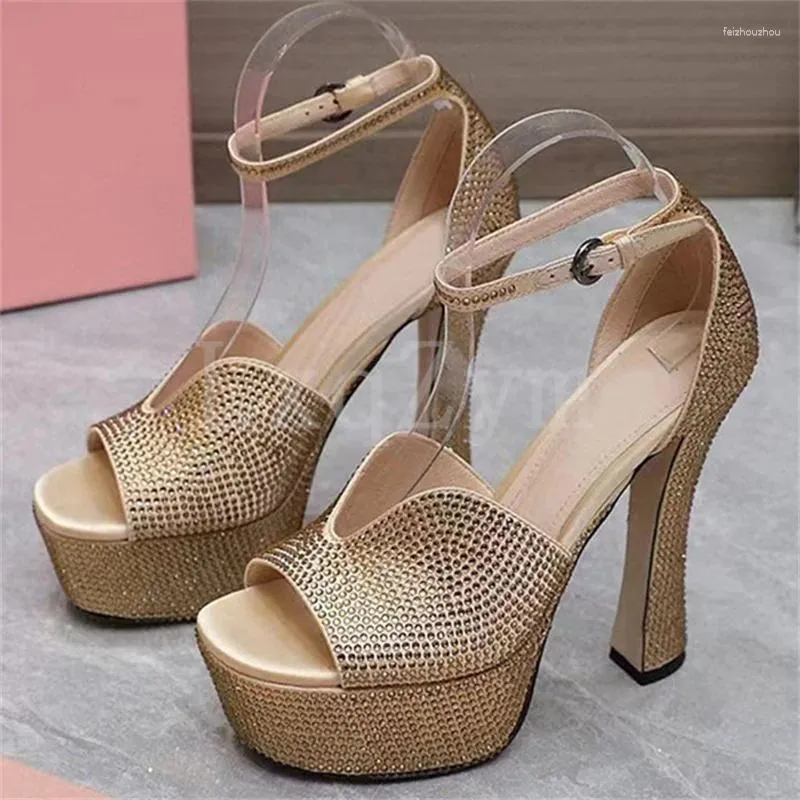 Sandaler Platform Woman Rhinestone Ankle Strap Fashion Shoes Women Super High Heels Crystal Peep Toe Summer