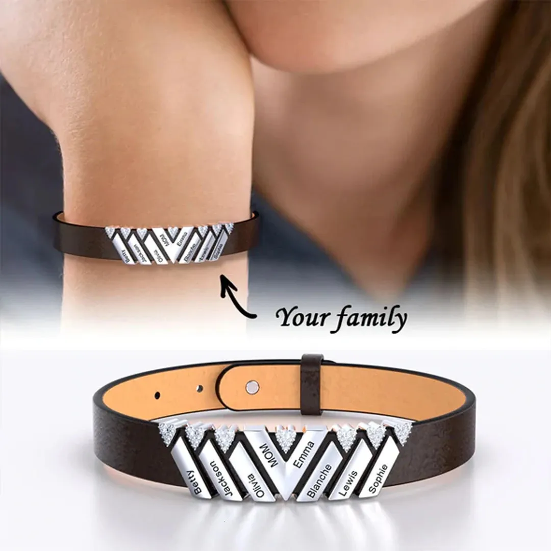 Bangle Dia das Mães Presente Pulseira Feminina com Encantos de Cristal para GrandmaMom Couro Personalizado Grânulos Personalizados Jóias 231023