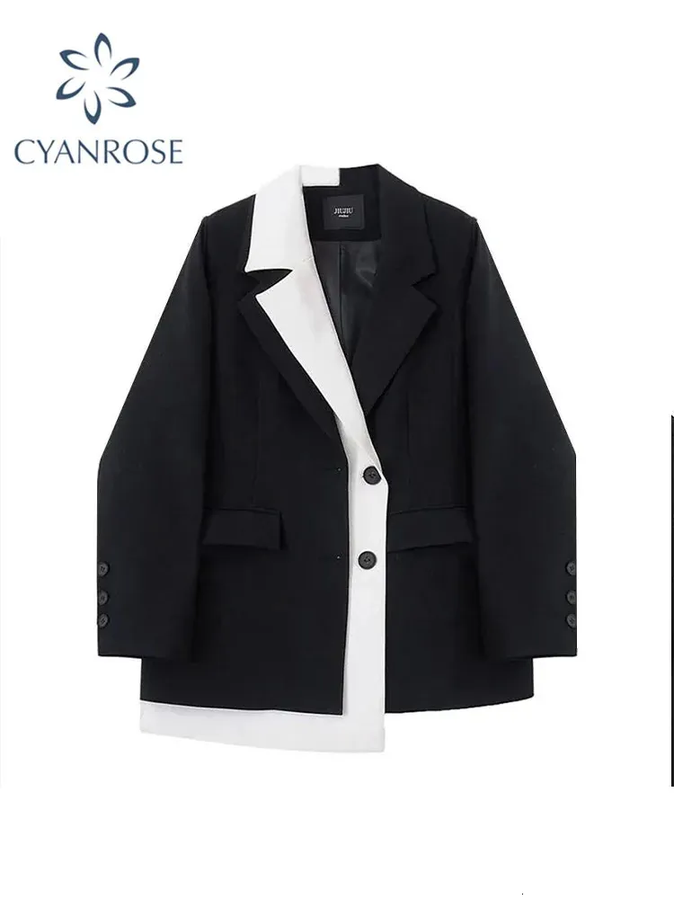 Damskie garnitury Blazers Kobiety Blazers Office damski płaszcz koreański elegancki patchwork z długim rękawem samotny piersi moda moda żeńska odzież wierzchnia 231023
