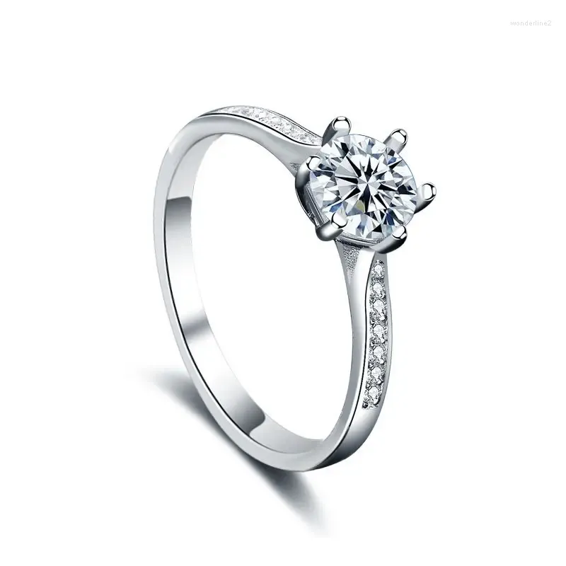 Anéis de cluster htotoh 925 prata esterlina 1 anel de moissanite coroa seis garra diamante moda senhoras jóias