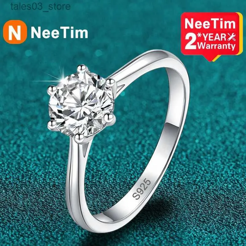 Alyans Neetim 0.3Ct 4mm Moissanit Elmas Yüzük Kadınlar için S925 STERLING Gümüş 18k Altın Kaplama Sonsuzluk Band Düğün Partisi Takı Q231024