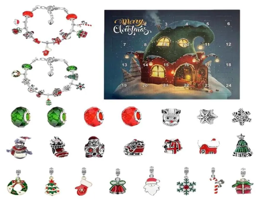 Calendario dell'Avvento di Natale Bracciale Conto alla rovescia Calendario Kit per la creazione di gioielli fai da te Regalo 22 Perline di fascino per bambini Adolescenti Donne1999301