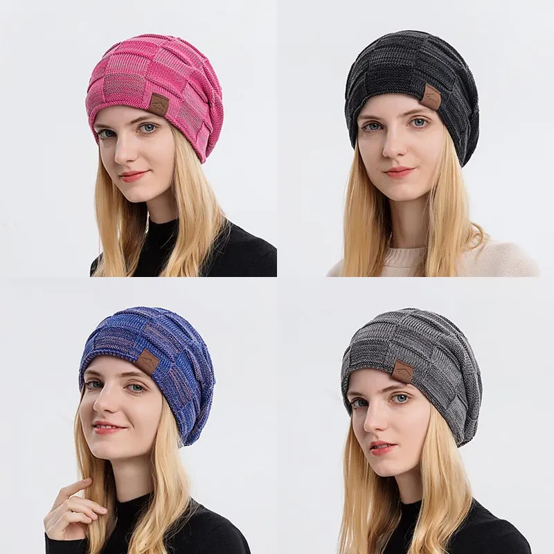 Winter Warm Knitted Chess Beanie Women Fashion Colors Loose Cap