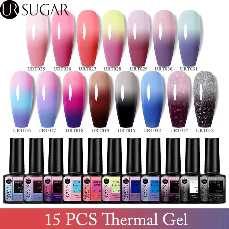 Acrylpoeders Vloeistoffen UR SUGAR 75 ml 1015 stuks Thermische gelnagellak Set Temperatuur Kleurveranderende Semi-permanente Losweken UV LED-manicureset 231023