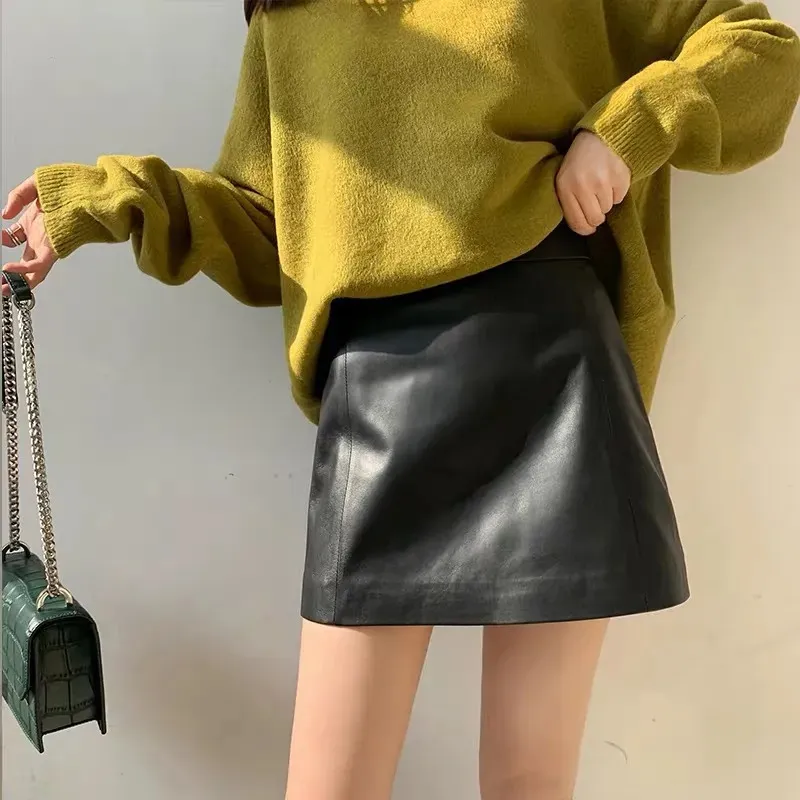 Black leather mini skirt yellow sales