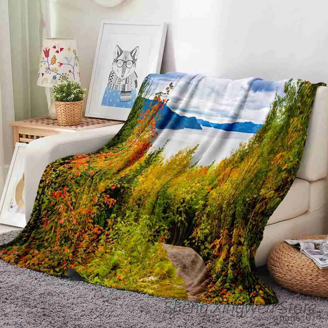 Couvertures naturelles coucher de soleil forêt brouillard paysage flanelle couverture chaude et moelleuse drap doux moelleux pour lit canapé sieste camping couvertures de voyage