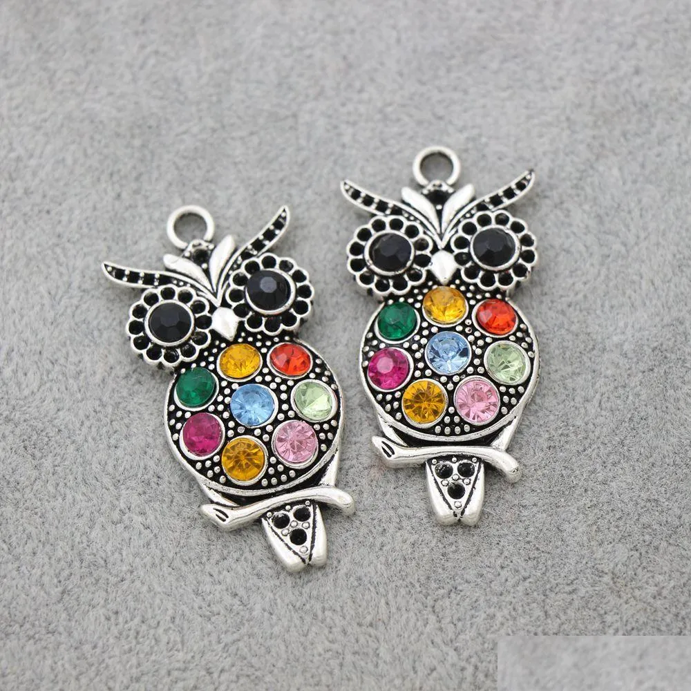 Charms Colorf cristal hibou animaux charmes 20 pièces/lot pendentifs en argent Antique 22X47Mm L1598 résultats de bijoux composants Lzsier bijoux bijou Dhape