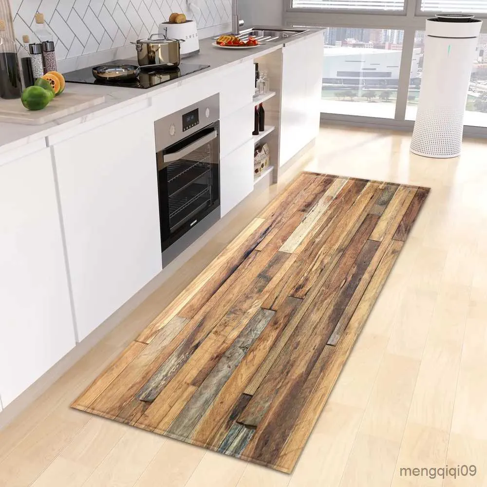 Teppich Holzmaserung Küche Teppich Schlafzimmer Eingang Fußmatte Anti-Rutsch Wohnzimmer Boden Dekor Teppich Home Bad Fußmatte nach Maß