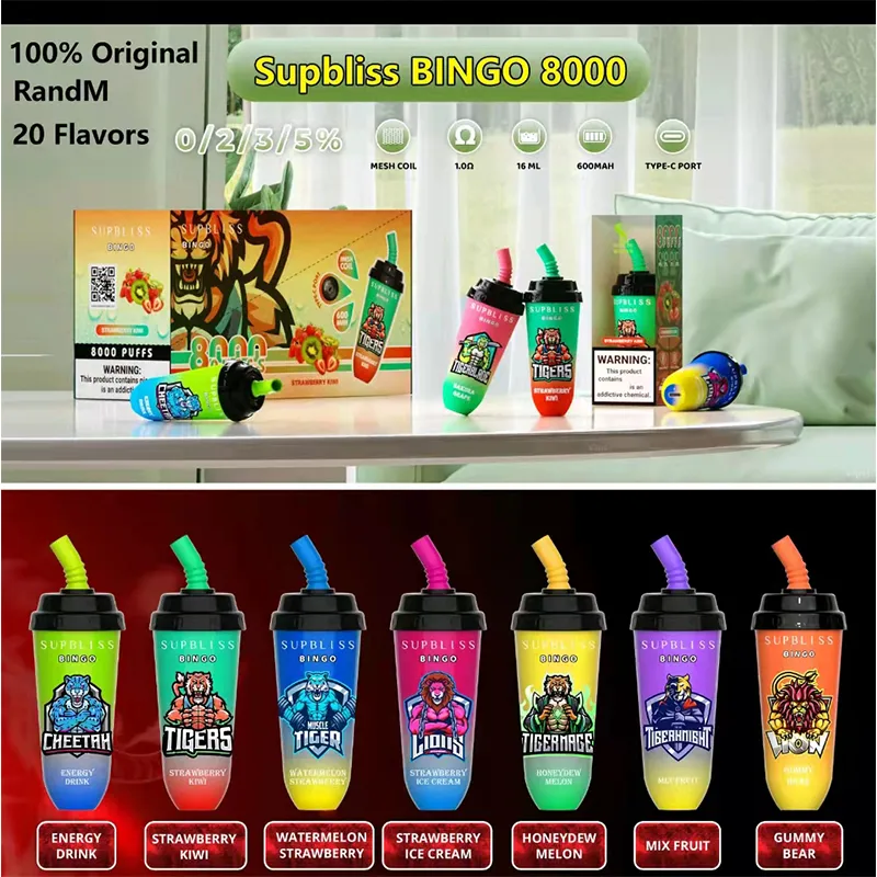 SUPBLISS BINGO Vape Desechable 8000 Puffs 600 MAh Batería Recargable 16