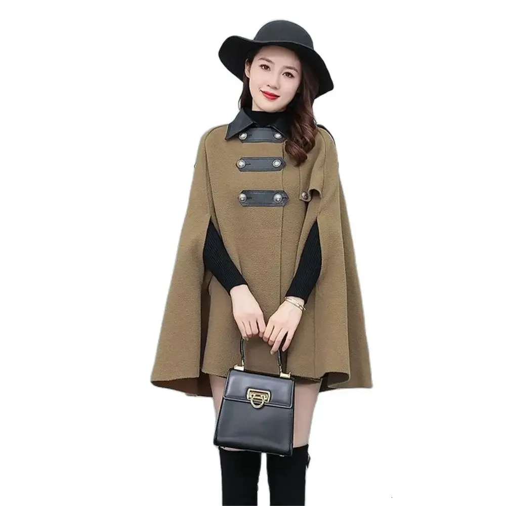 Women's Cape Autumn Winter Cloak Shawl Cape Woolen Coats Kobiety Wełniane wełniane płaszcze ciepłe wierzchołek wierzchołka Solid Cape 231023