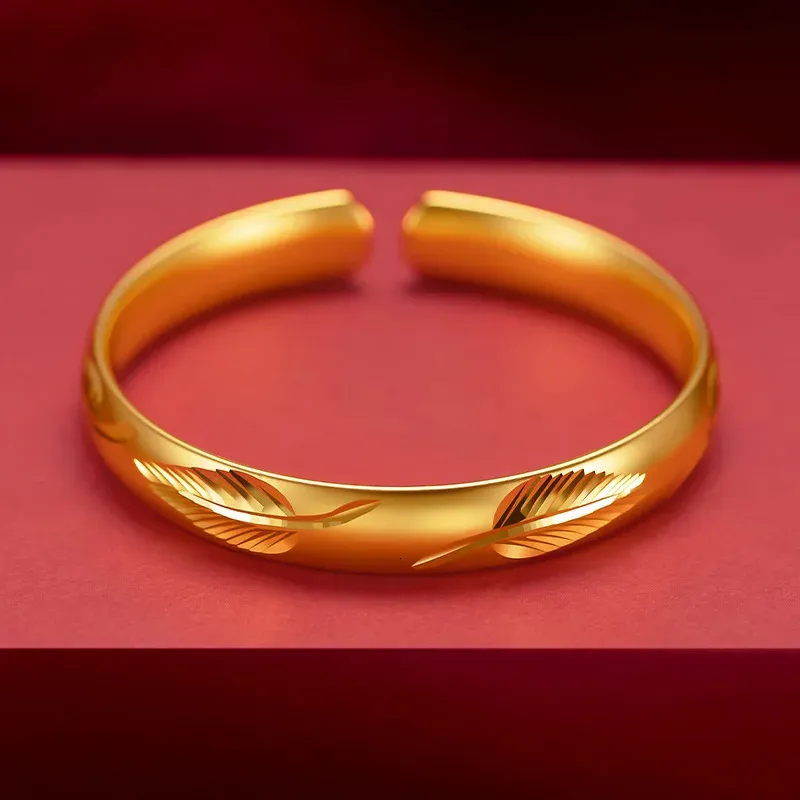 Bangle 9999 Genuine Gold Ancient Method Feather Bracelet Full Sky Star Dragon Phoenix Opening 18K 5D 231023