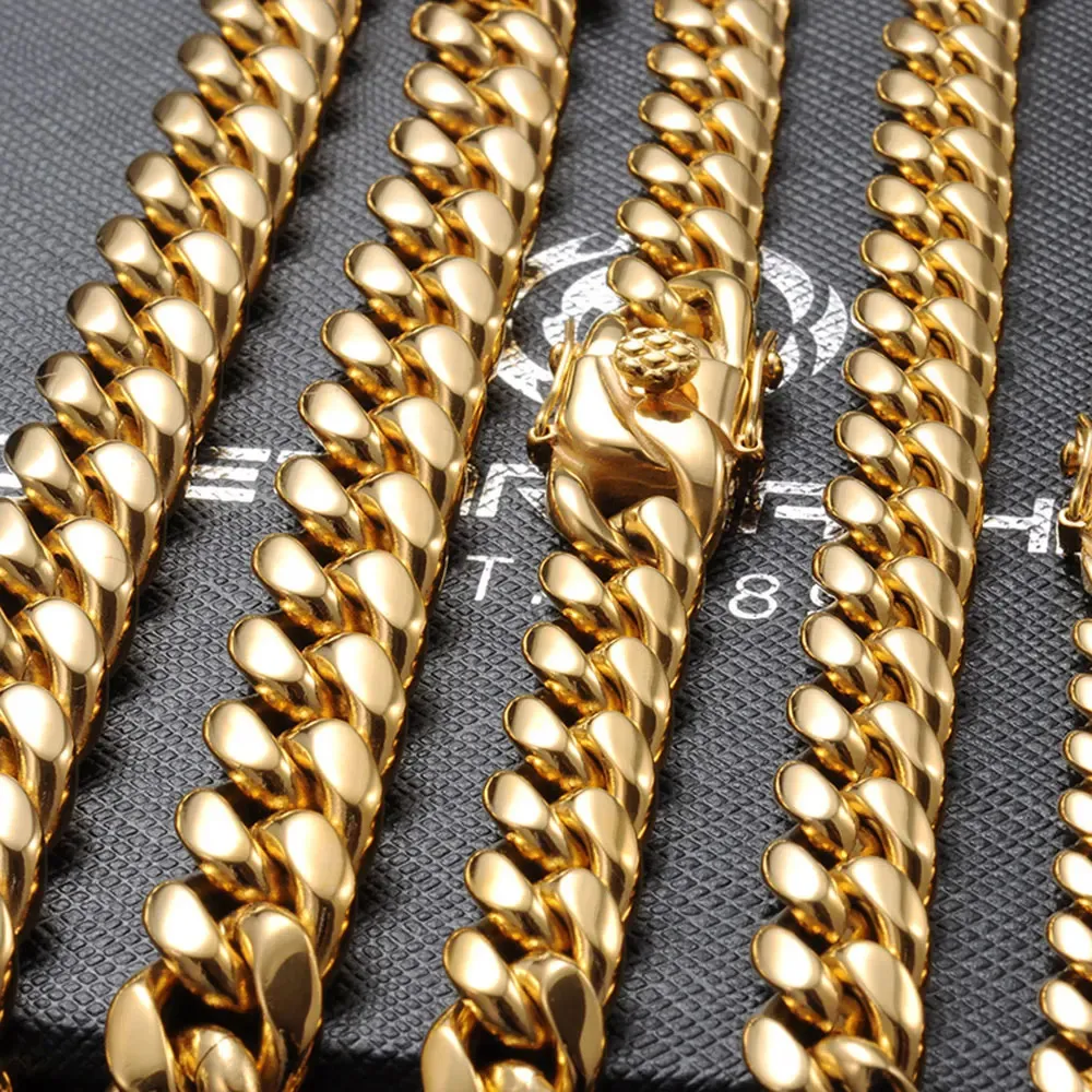 Chokers 6mm8mm10mm12mm Hip-Hop High Polished Gold Color 316L Stainless Steel Curb Cuban Link Chain Necklace Gift For Men Jewelry 231024