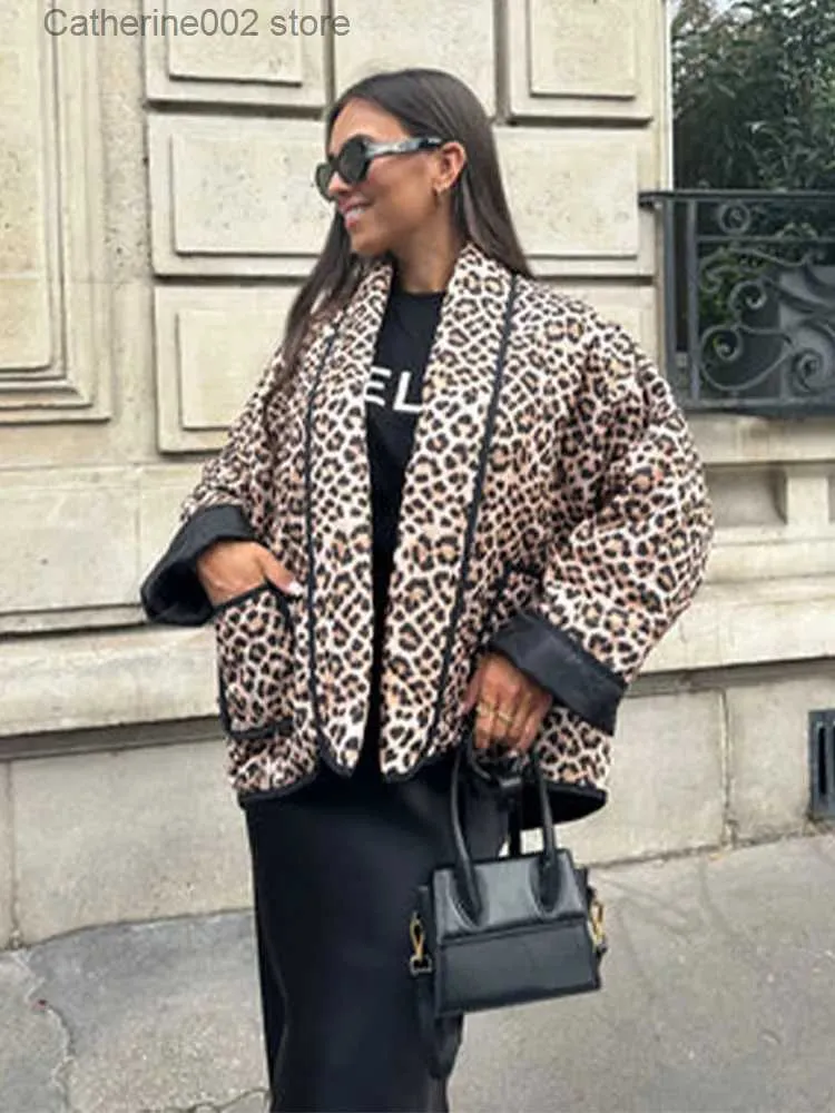 Kvinnorjackor 2023 Autumn Fashion Leopard Print Cotton Coat Women Casual Lapel Long Hleeves With Pocket Coat Ladies Causal High Street Outwear T231024