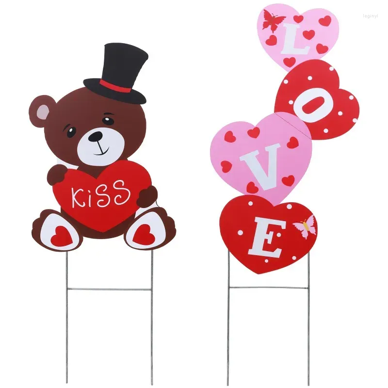 Garden Decorations 2Pc Outdoor Bear Love Yard Sign 2023 Valentines Day Wedding Decoration Stake -