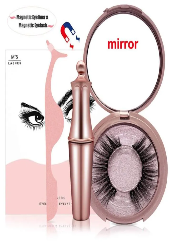 Magnetic False Eyelashes with Liquid Eyeliner and makeup mirror Magnetic Eyeliner Reusable Eyelash Tweezer 5 magnets Silk Eye lash8909285