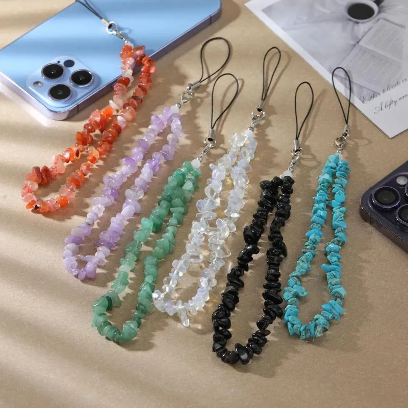 Keychains 10pcs Mobile Phone Chain For Women Key Chains Tassel Natural Chip Quart Stone Bead String Strap Anti-lost Cellphone Case Rope