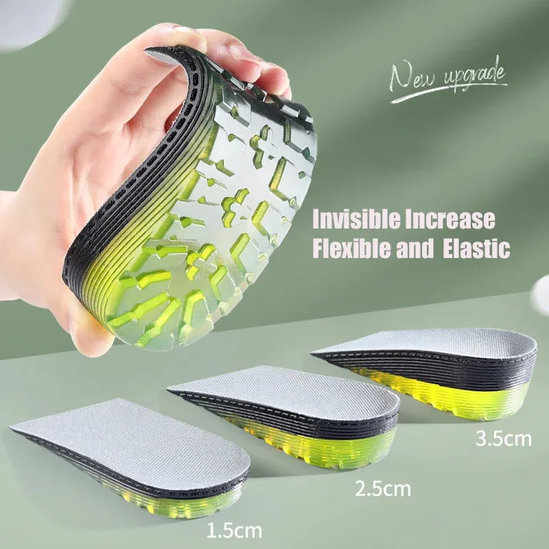 Sko delar tillbehör ökar höjden insoles gel mjukt pu material 15 cm 25 cm 35 cm män kvinnor osynliga höjd sulor kuddar 231024