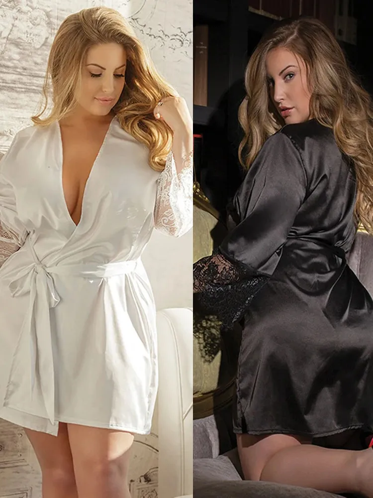 home clothing Fashion Women Sexy Silk Dressing Lace Belt Bath Robe Nightwear Female Home Wear Nightdress Lingerie For Ladied 230907