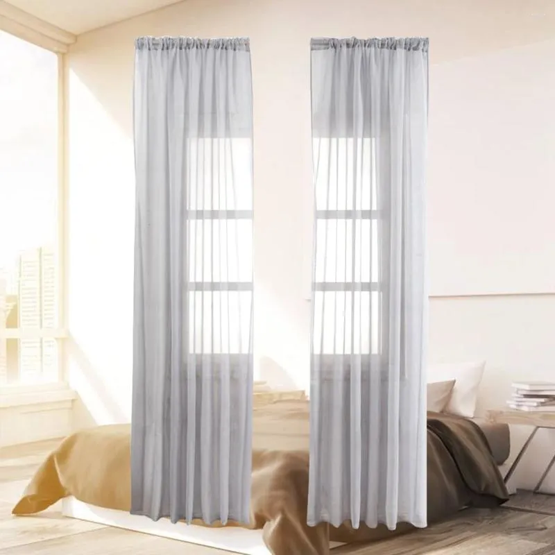 Curtain Window Voile Panels Grommet Drapery Rod Pocket For Home Living Room Bedroom 100X200cm Grey