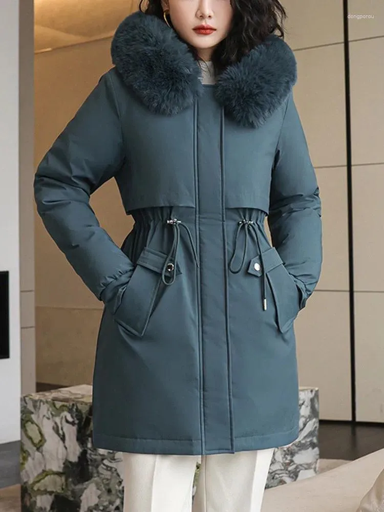 Mulheres Trench Coats Long Parka Mulheres Quentes Grosso Grande Jaqueta De Pele De Inverno Casaco De Algodão Feminino Com Capuz Solto Outwear Senhora Casual Estudante