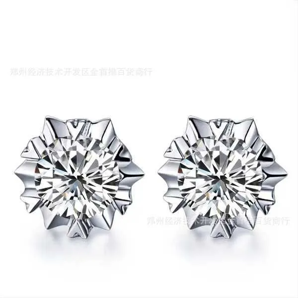 T Family Sterling Silver Plated True Gold Snowflake Mosang Diamond Earrings for Men and Womenstar