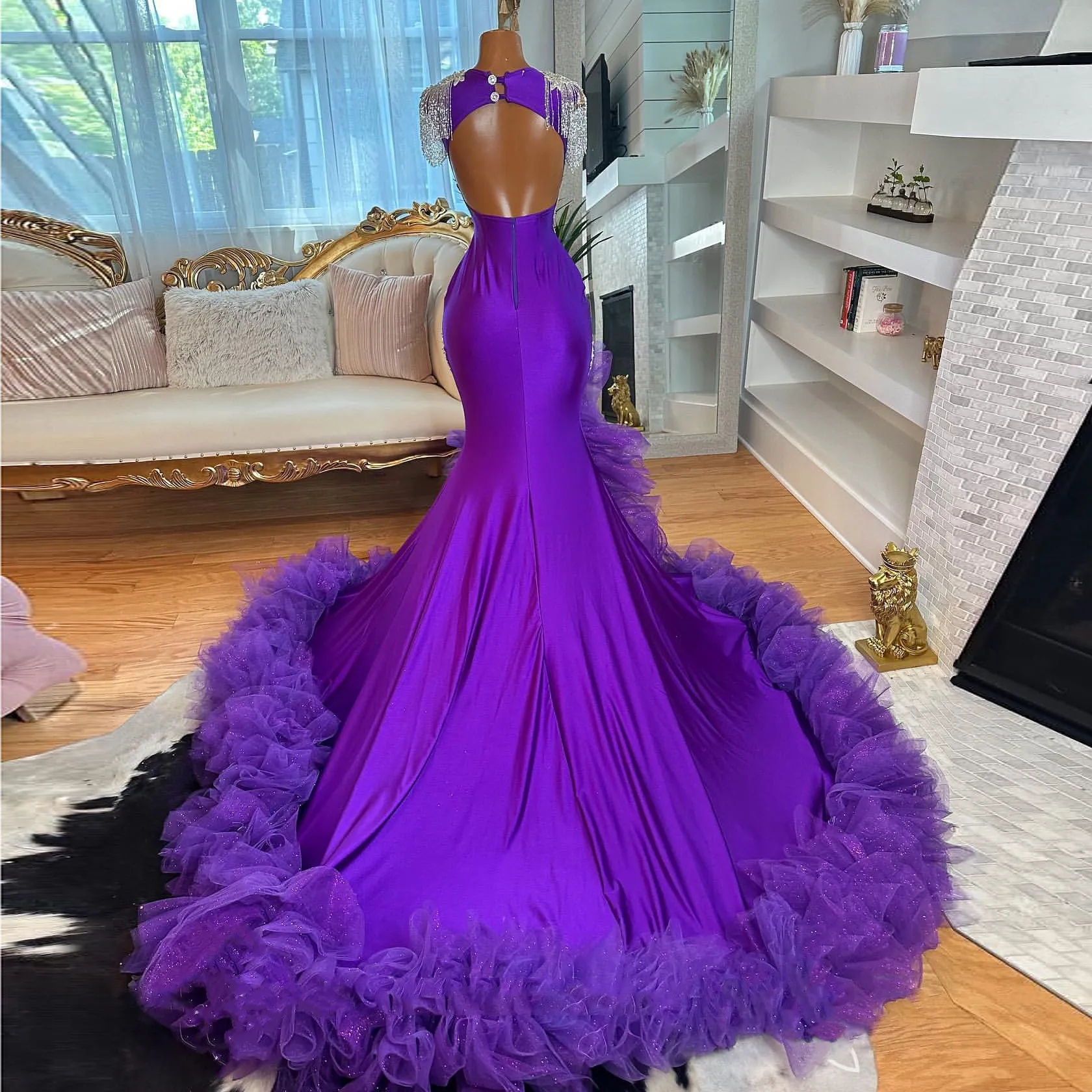 strapless open back dress Modern Cheongsam Dress - Luxury Purple Jacquard Hip Wrap Dress main image 0